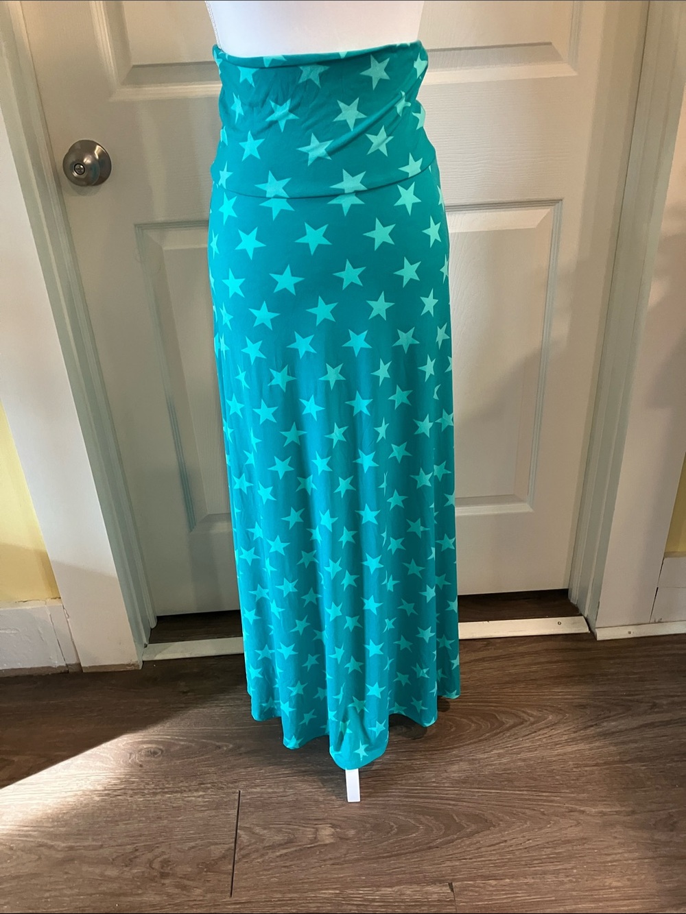 LuLaRoe Teal Star Print Maxi Skirt NWOT Long Fold Over Waistband